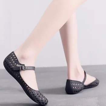 Dámy Sandále Lete Nové Duté Mäkké Dno Kolo Hlavy Módne Pohodlné Sandále Veľkosť Hrubé Dno Ženy Jelly Sandále
