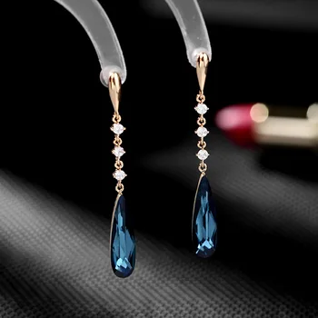 Elegantné Modré Cubic Zirconia Kvapka Vody Dlhé Náušnice Pre Ženy Strany Šperky 2021, Módne Crystal Visieť Earings Žena Dary