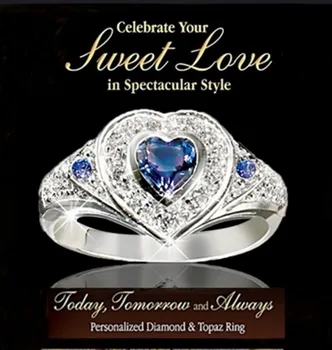 Elegantné Svadobné Prstene pre Ženy Carat 3-dielna Modré Srdce Tvar Krúžok Micro-intarzia Modrá Plný Zirkón Luxusné Tvorivé Láska Darčeky