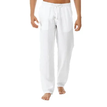 Feitong módne bavlnená posteľná bielizeň nohavice mužov príležitostné práce pevný biely elastický pás Streetwear Dlhé nohavice 17657