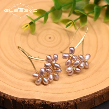GLSEEVO Originálny Dizajn Nautral Čerstvej Vody Fialová Pearl Flower Náušnice Pre Ženy Zapojenie Jemné Šperky pendientes GE0546B