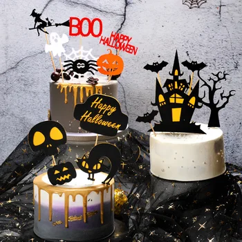 Halloween Cake Mulčovače Trick Or Treat Strany Čarodejnice Spider Horor Starý Hrad Strán Čierna Mačka, Miláčik Šťastný Halloween Party Dekor 2021