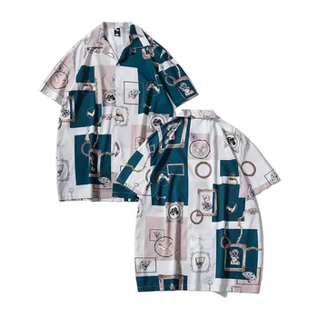 Havajská Kvet Tričko pánske Vintage Príležitostné Voľné Hong Kong Štýl Pláži Dovolenku Pár Krátke Rukávy Košele Camisas Para Hombre 146