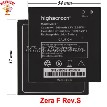 Highscreen 1600mah batérie Pre Highscreen Zera F Rev. S Akumulátor (54x57mm)