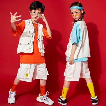 Hip Hop Chlapci Biela Vesta Dievčatá Cago Šortky Dieťa Voľné T-shirt Vestu Street Dance Nosiť Oblečenie, ktoré Stanovuje Deti Streetwear Kostýmy
