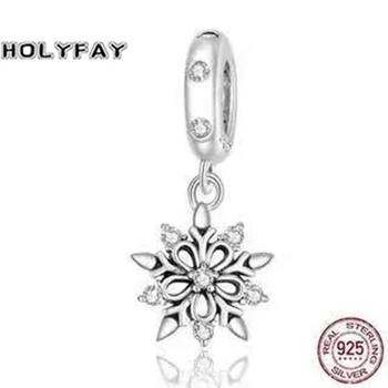 Holyfay Customed Reálne 925 Sterling Silver Perličiek Snowflake Prívesky Ľadové Kúzlo Sa Hodí Úplne Originálne Náramky, Prívesky Dieťa 31694