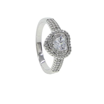 Hot predaj vysoká kvalita striebornej farbe luxusné srdce krúžok šperky kúzlo čírymi zirkónmi rámu ženy lady finger šperky 17670