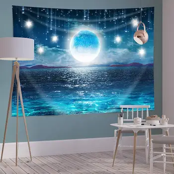 Hviezdne Nebo Tichom Mesiac a Hviezdy Gobelín Stene Visí Handričkou Home 3D Kozmické Galaxy Priestor 35668