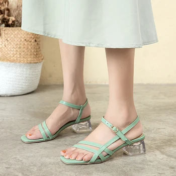 IN Solid farba crystal päty sandále s pracky popruhy pre ženy vo veľkých veľkosti robustný podpätky 33795