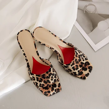 Insicre Veľkosť 34-40 Sexy Leopard Sandále Populárne Námestí Otvorené Prst Špeciálne Tvarované Vysoké Podpätky Ženy Crystal Papuče Strany Topánky 32976