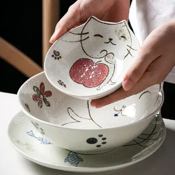 Japonské keramické tanieri Keramické mačka riad Krásne riad ovocný tanier dezertný tvorivé Cartoon Ručné Farba mačka 33521