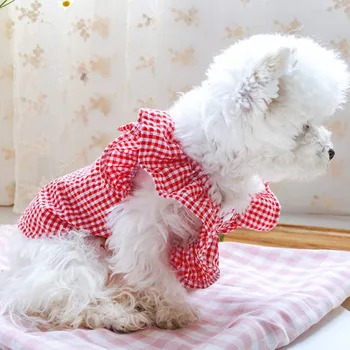Jar Leto Roztomilé Oblečenie Pre Psy, Pet Princezná Šaty Mriežky Šaty Kockované Šaty Pre Malé Stredné Pet Teddy Chihuahua Oblečenie