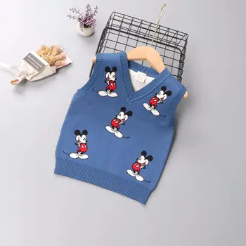 Jeseň Malých Chlapcov, Oblečenie, Pletené Sveter Vesta Cartoon Mickey Mouse Výšivky Jeseň Batoľa Dievčatá Oblečenie V Zime Teplé Topy 11487