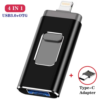 Kompatibilné Pre iPhone, iPad 4 v 1 OTG USB Flash Disk HD USB 3.0 Flash Pamäť kl ' úč 128GB Android Mobilný Telefón Micro USB Typu C