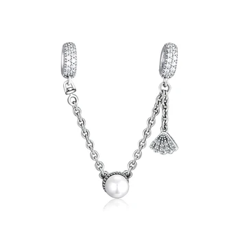 Korálky vhodné pre Pandora Náramky Tropické Shell & Pearl Bezpečnosti Reťazca charms 925 Sterling Silver Šperky Doprava Zadarmo 15356