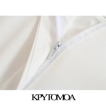 KPYTOMOA Ženy 2021 Elegantný Módy Bočné Vrecká Duté Von Biele Nohavice Vintage Vysoký Pás Zips Lietať Ženské Nohavice Mujer 4060