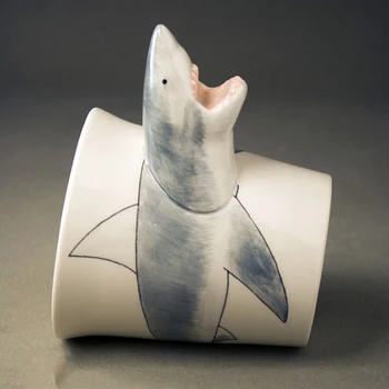 Kreatívne 3D troch-dimenzionální ručne Maľované shark keramický hrnček cartoon mora zvierat hrnček šálku kávy darček hrnček mx6221200 10458