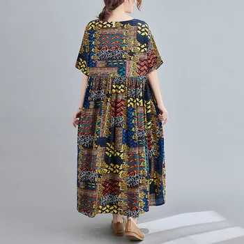 Krátky rukáv bavlna vintage kvetinové šaty pre ženy príležitostné voľné dlhé letné slnko šaty elegantné oblečenie 2021 sundress
