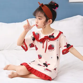 Kórejský Odev 2021 Detské Letné Pijama Krátky Rukáv Cartoon Deti Nightdress Dievčatá Princezná Nightgowns Bežné Oblečenie Pre Voľný Čas 18087