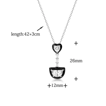 Laya Strieborný Náhrdelník Pre Ženy Čistý Rýdzeho Striebra 925 v tvare Srdca Mesiac-tvarované Vytvorené krištáľového Skla Čierny Smalt Jemné Šperky 15260