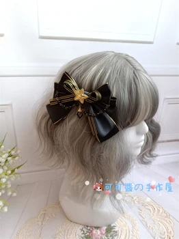 Lolita hand-made doplnky do vlasov tmavo gotický čierne zlato hlavový most KC vlasy band edge klip lolita luk