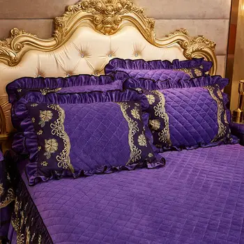 Luxusné Prešívaný posteľná bielizeň Super Mäkké Prikrývky Čipky Posteľ Sukne obliečky na Vankúše Crystal Zamatové Listy pre Dievča Kráľ/Kráľovná Veľkosť Posteľ Kryt 21887