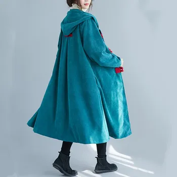 Menčester pevné vintage kapucňou ženy príležitostné voľné dlhé jesenné zimné žena zákopy srsti 2021 oblečenie 7524