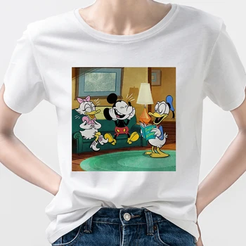 Mickey Mouse Oblečenie Disney Kreslené Tričko Žena Letné Top Fashion Tričko Femme Európskej Bežné Krátky Rukáv Rodiny Vzhľad