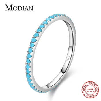 Modian 925 Sterling Silver Klasické Nádherné Kruhu Tyrkysové Kúzlo Stohovateľné Prst Prsteň Pre Ženy Trendy Jemné Šperky