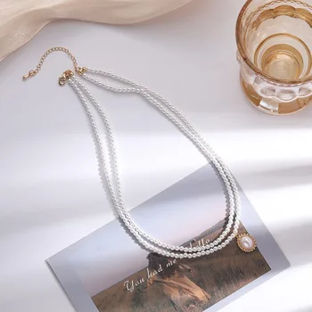 Móda osobnosti retro barokový dvojité perlový náhrdelník žena jednoduché temperament choker náhrdelník 2319