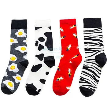 Móda Vajcia Krava Unisex Pruhované Ponožky Happy Mužov Streetwear Jeseň Zima Hip Hop Ponožky Bavlna Darčeky pre Mužov EUR37-44 22263