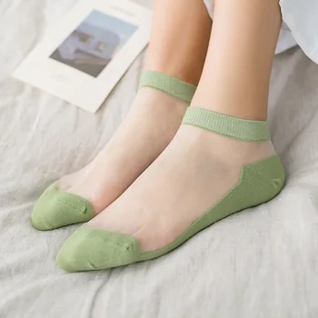 Móda Čipky Priehľadný Kryštál Ponožky Ženy farbou Pohodlný Úplnej Hodváb Harajuku Zábavné Ponožky 2020 Nové Calcetines Mujer 7856