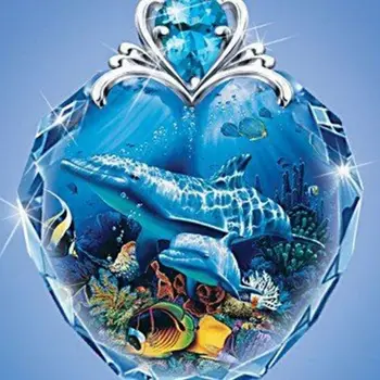 Módne dámske tvorivé dolphin náhrdelník populárny, jednoduchý a skvelého v tvare srdca modré crystal glass náhrdelník s príveskom