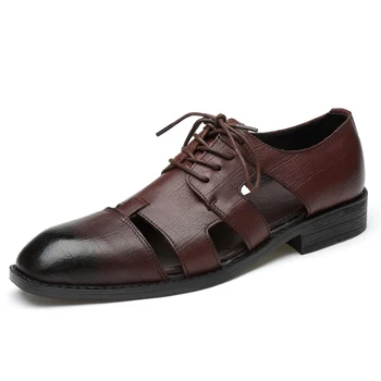 Módne Originálne kožené sandále mužov, Business Šaty, sandále Ručne vyrábané Kožené topánky mužov sandalias zapatos de hombre 17735