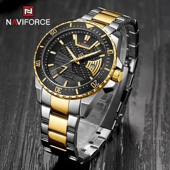 NAVIFORCE Luxusné Quartz Hodinky Mužov 2021 Nový Štýl Gold Business Classic Nepremokavé Nerezové Náramkové hodinky Muž Kalendár Hodiny 44948