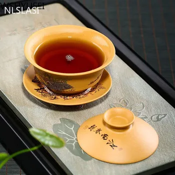 NLSLASI Yixing Fialová Hliny Gaiwan zisha Teaset Čínsky Teaware tureen veko misa, tanier, čaj, pivo, čaj, pohár na Mieru Darček 130ml