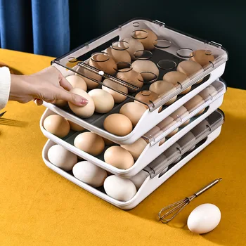 Nová Automatická Koľajových Vajcia Box Kuchyňa Položky Chladnička Skladovanie Organizátor Domácnosti Transparentné Zásuvky Zásobník Priestor Displeja 3982
