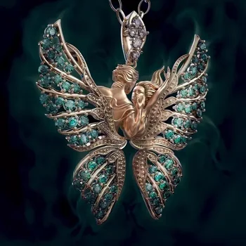 Nové Anjel Motýlích Krídel Náhrdelník Dámy Motýľ Sveter Reťazca Blue Diamond Pár Prívesok Darček pre Priateľov Šperky