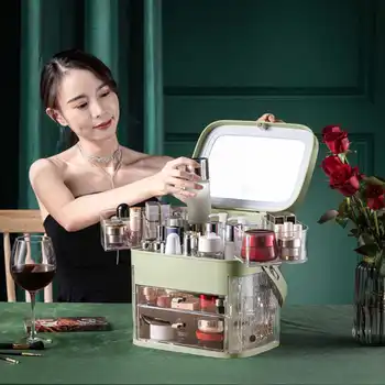 Nové Kozmetické Úložný Box Zrkadlo S Led Osvetlenie Pracovnej Plochy Make-Up Organizátor Prípade Protiprachová Zásuvky Typu Organizátor Pre Kozmetiku 4494