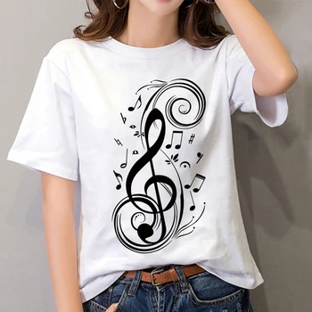 Nové módne tvorivé Hudobné poznámka vytlačené T shirt ženy móde pekné dievča oblečenie pre Voľný čas biele Tričko žena T-shirt Topy