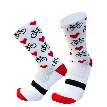 Nový Profesionálny Šport Pro Cyklistické Ponožky Muži Ženy Kompresie Cestné Cyklistické Ponožky Horský Bicykel Ponožky Racing Ponožky Srdce Vzor