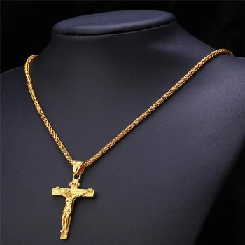 Náboženské Ježiš Kríž Náhrdelník pre Mužov Módne Zlatá farba Kríž Nezávislá s Reťazca Náhrdelník Šperky, Darčeky pre Mužov 2555