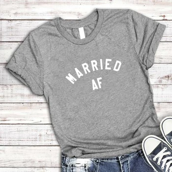 Oženil AF Ženy T-Shirt Just Married Tričko Wife Hubby Svadobné Lumbálna Top Svadobný Dar Roztomilý Top Lumbálna Grafické Tričko