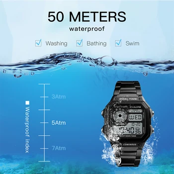 PANARS 8113 Luxusná Nerezová Oceľ Podnikania Muži Hodinky LED Elektronické náramkové hodinky Digitálne 50M Nepremokavé Športové Hodinky Nové 16301