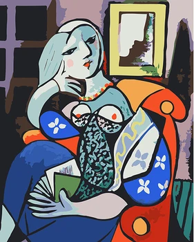 Picassove diela farbív obrázky podľa čísla so Ženou, čítanie knihy farby obrázku kreslenie, maľovanie podľa čísel, dekorácie