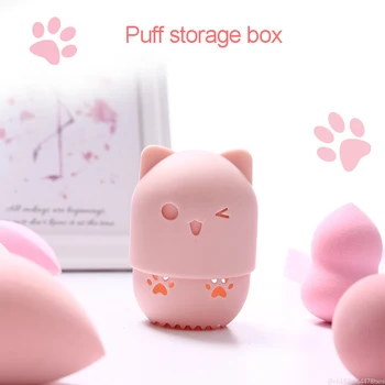 Prenosné Powder Puff Kozmetické Lístkového Čistenie Úložný Box Pre Make-Up Hubky Mäkké Silikónové Skladovanie Prípade Cute Cat Tvar Prípade Držiteľ