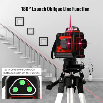 Profesionálny Dotykový Ovládací 12-line Červeného Laserového Merača Úrovne Self-Nivelačný Laser Úrovni 360 Nástroj s Otočná Základňa