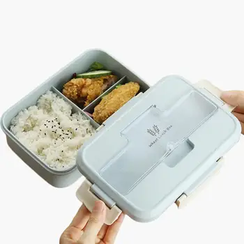 Pšeničnej Slamy Lunch Box Študent S Lyžicou Prútika Troch Oddelení Lunch Box Mikrovlnná Lunch Box 22x15x7cm 10600