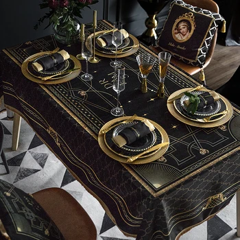 Retro Európskej Luxusné Obrus Black Velvet Vytlačené Obrus Domov Hotel Luxusné Písacie Stoly, Dekor Handričkou Čierna Zlatá Tlač 4113