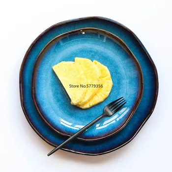 Retro Japonský Hlboké Modré Keramické Dosky Jedlo Dezert Jedlo, Nepravidelný Domácnosti Plochý Tanier Tanier 8114